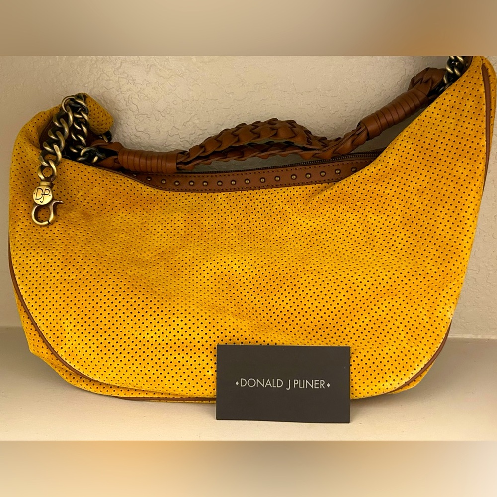 Donald J. Pliner Yellow Suede Perforated Hobo Bag